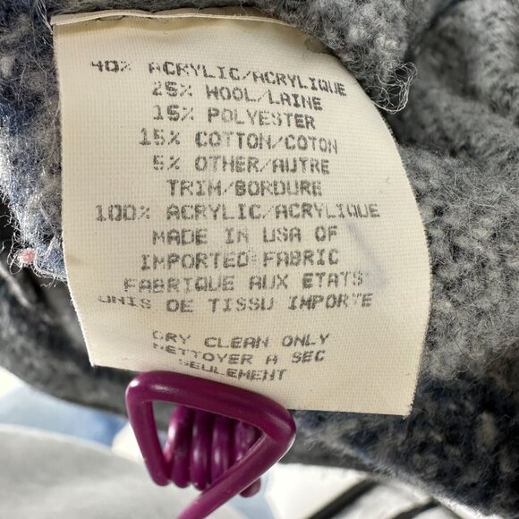 Vintage Fair Isle Wool Jacket M Bear Trees Shacket Button Down Gray Blue - Picture 7 of 7